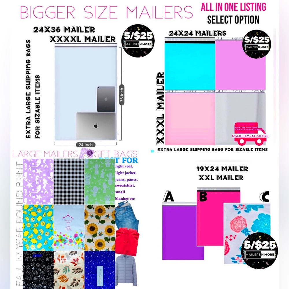 ❤️Bigger Mailers  SELECT OPTION 5/$25 buy 5 sets pay $5 each